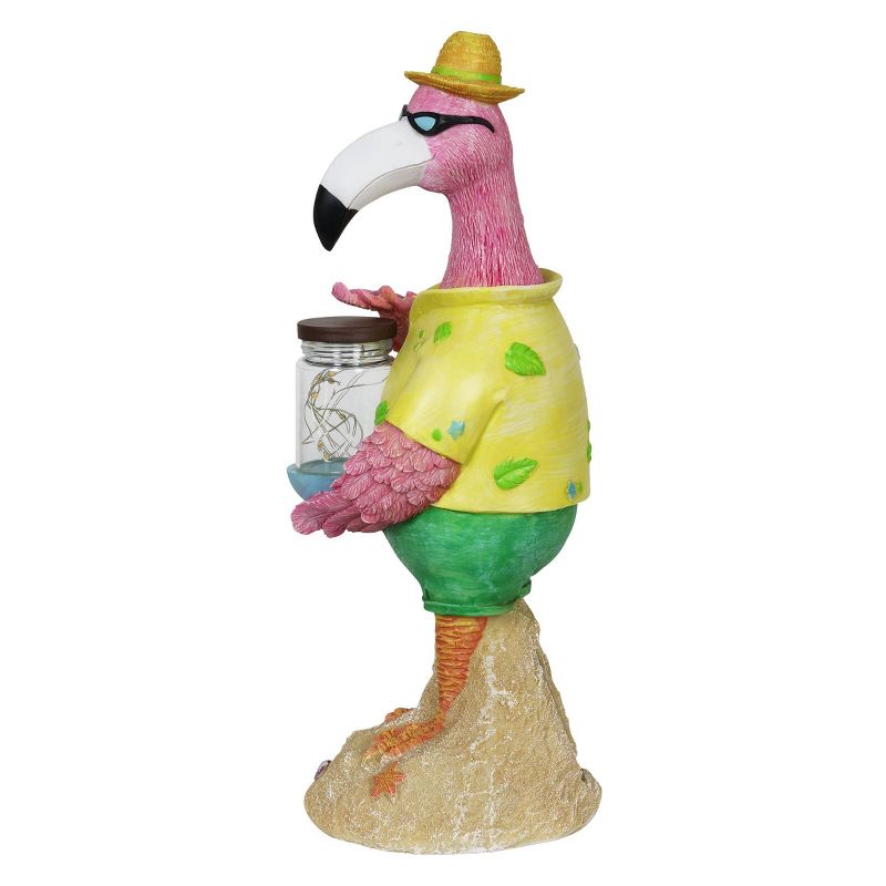 13" Solar Flamingo With Firefly Resin Jar - Exhart