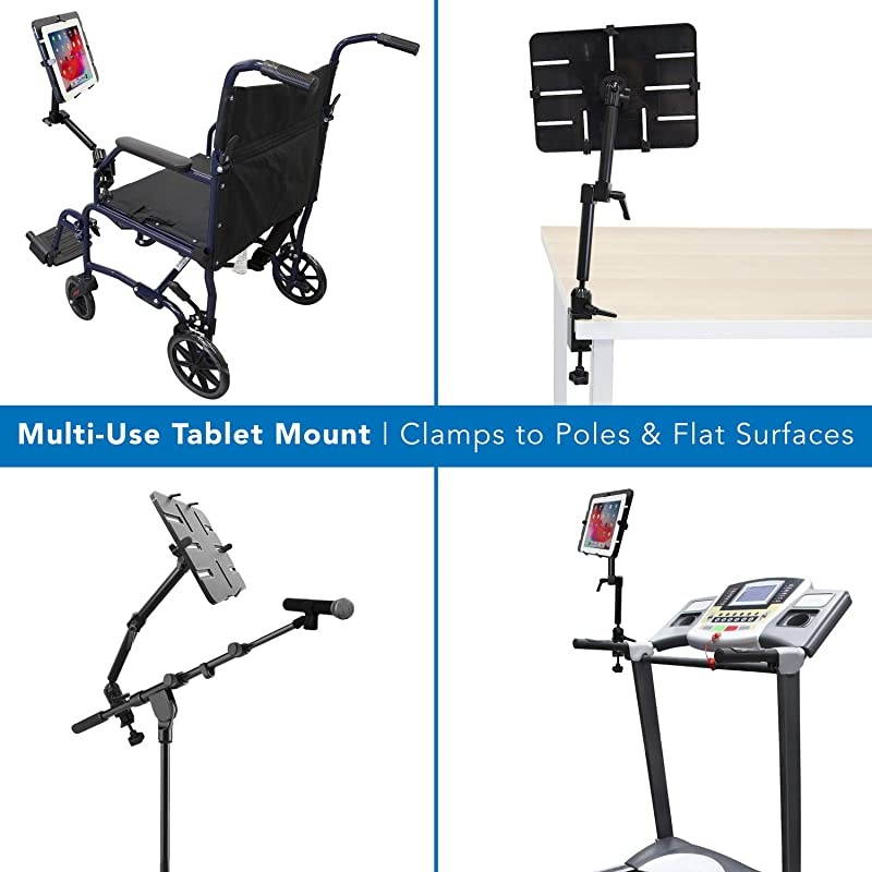 Tablet Pole Mount | Wheelchair Tablet Mount for iPad Tablet or Phone | Universal Full Motion Tablet Holder for Mic Stand or Desk | CClamp Base | Fits Screen Sizes from 6 to 14 Inches