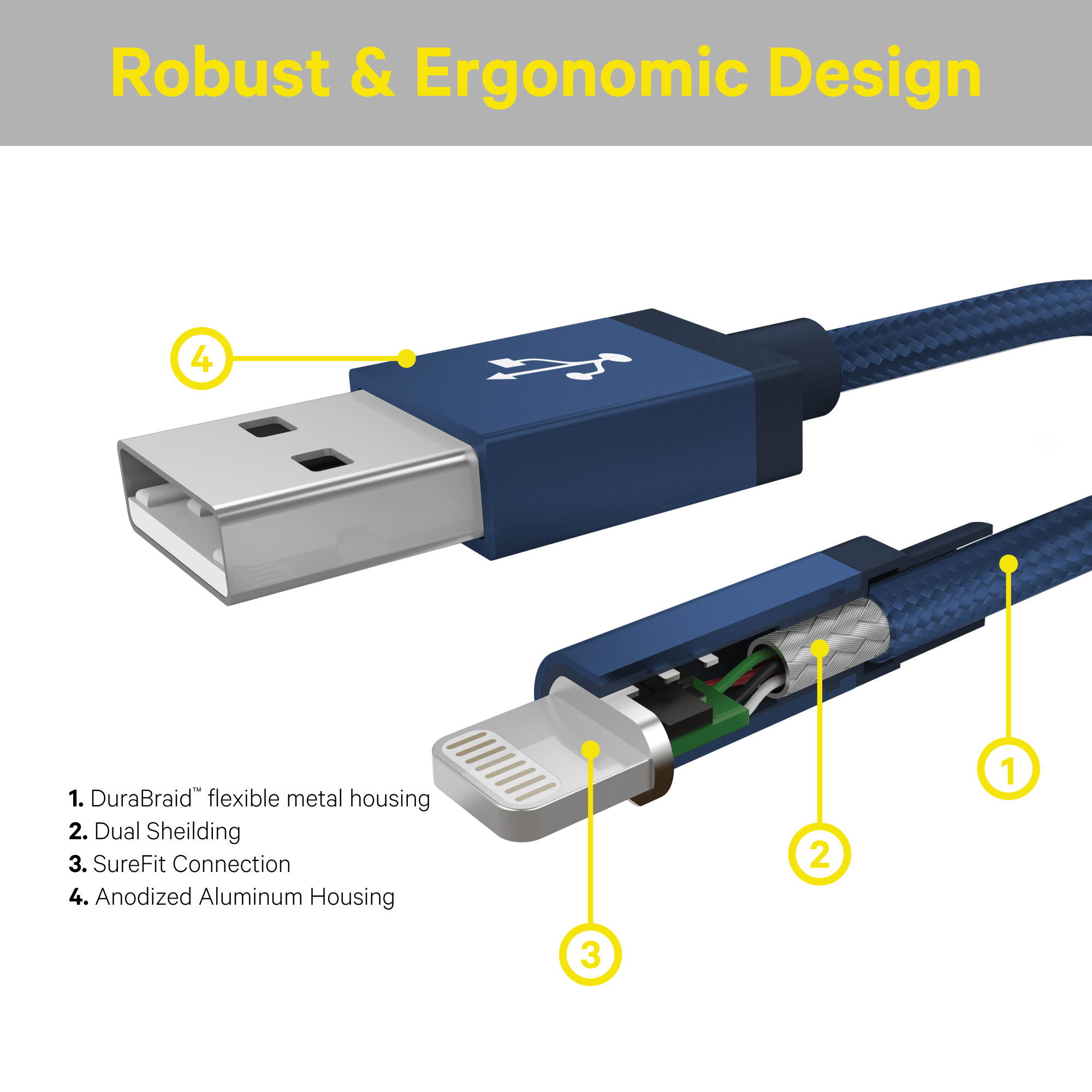 Kanex K157-1213-NB4F 4ft. Premium Durabraid Lightning Cable - Navy Blue
