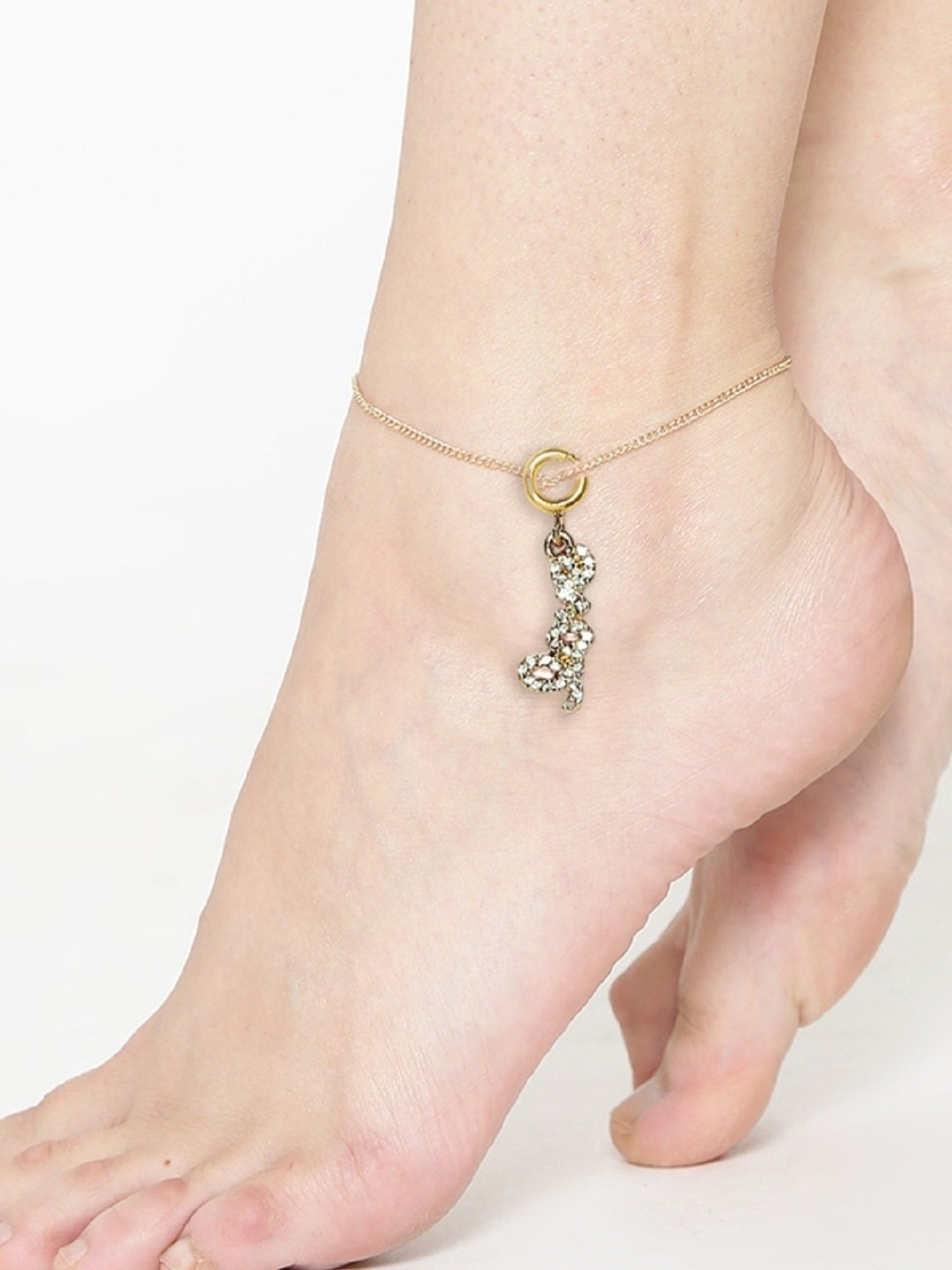 OOMPH Love Charm in Gold-Tone Delicate Fashion Stylish Latest Anklet for Women