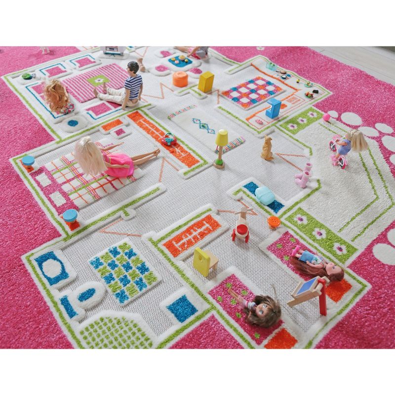 IVI World 3D Play Carpet 59 x 39-inch Educational Pink Playhouse Soft Floor Rug Mat for Bedroom, Kids Den, or Playroom, Medium