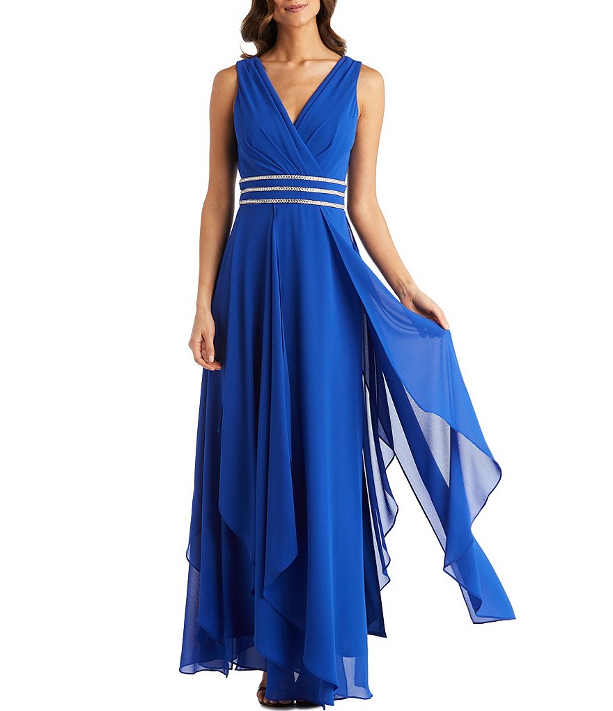 R & M Richards Beaded Waist Chiffon Gown