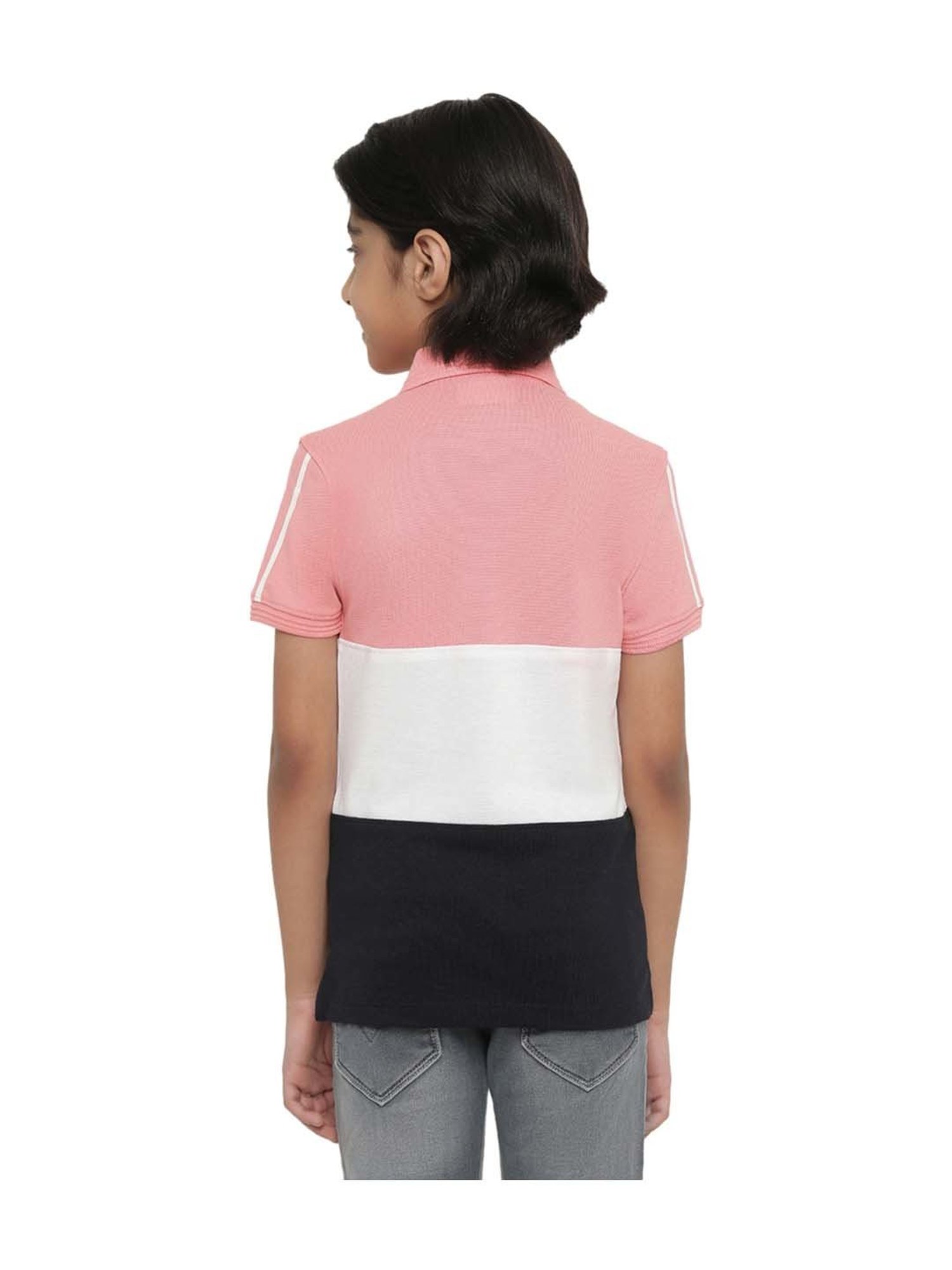 Octave Kids English Rose Pink & White Cotton Printed Polo T-Shirt