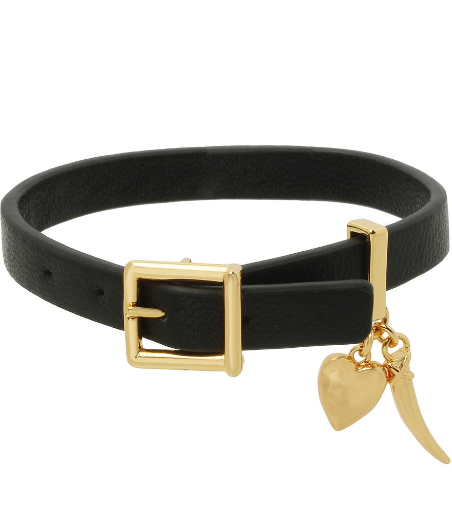AllSaints Heart Charm Leather Bracelet