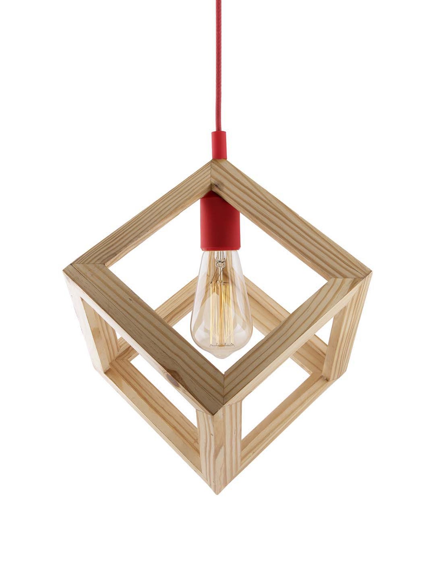 Homesake Beige Hanging Cube Lamp with Red Silicone Socket Holder - Set of 1 (Bulb not included)