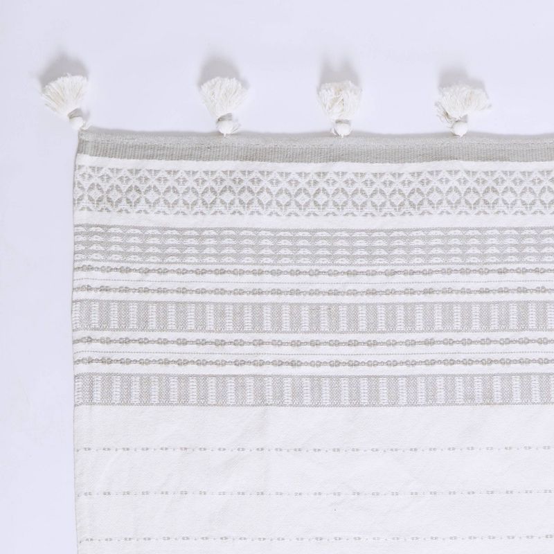 50"x60" Woven Striped Throw Blanket with Pom-Poms Silver - Patina Vie