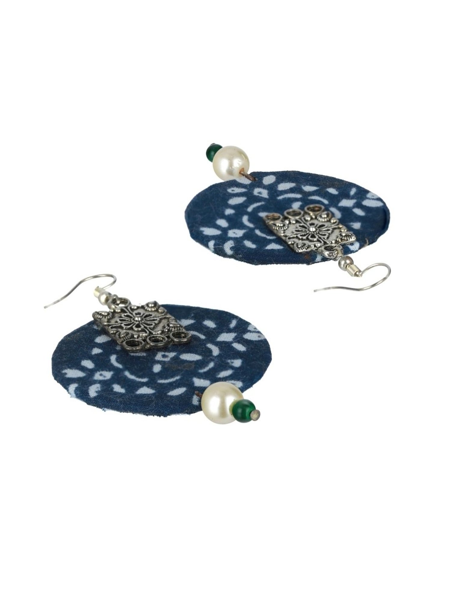 Aatmana Blue & White Fabric Material & Silver Work Necklace Set