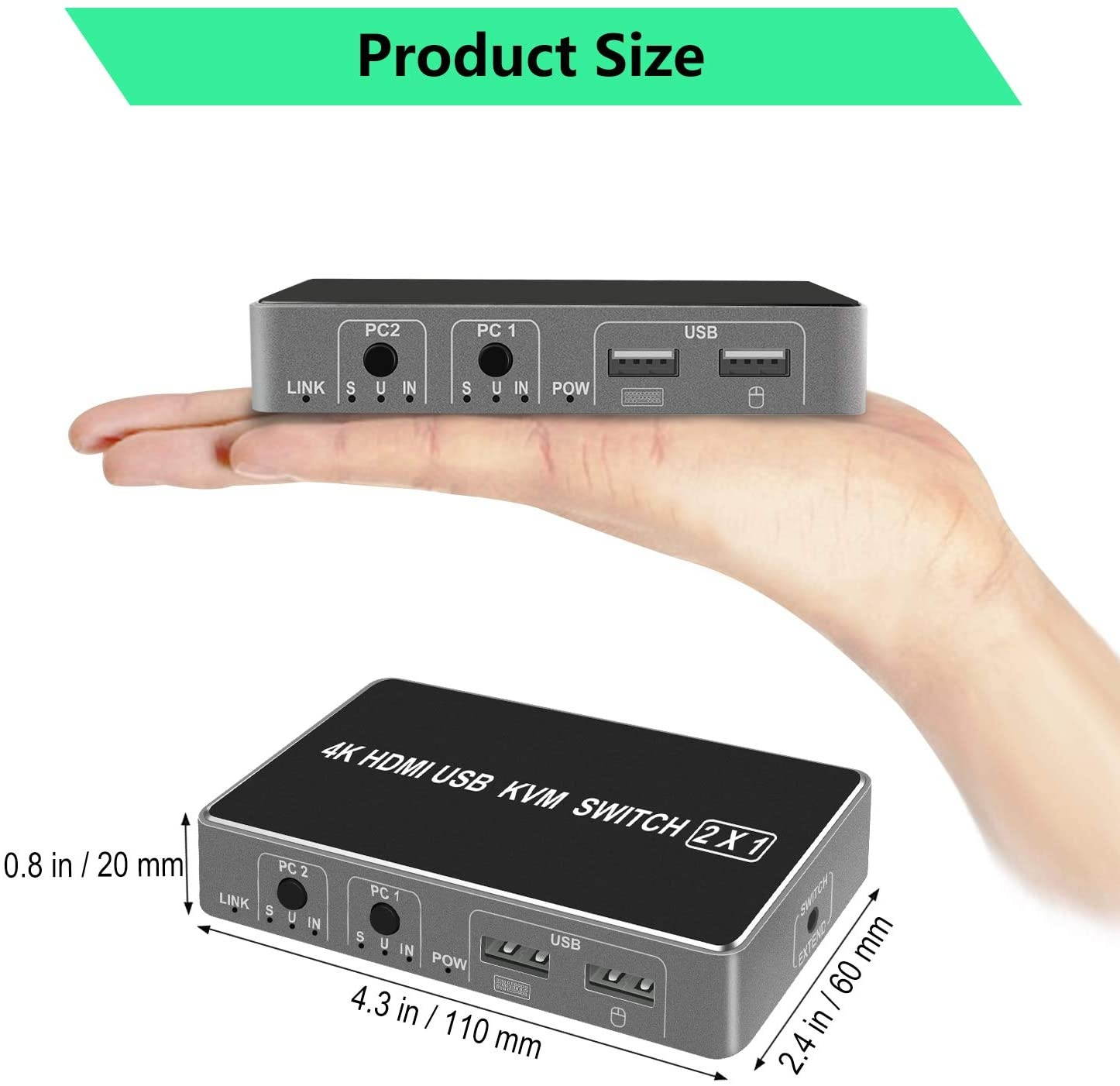 Pasow KVM Switch HDMI 2 in 1 Out 2 Port Keyboard Mouse Switcher USB Switch