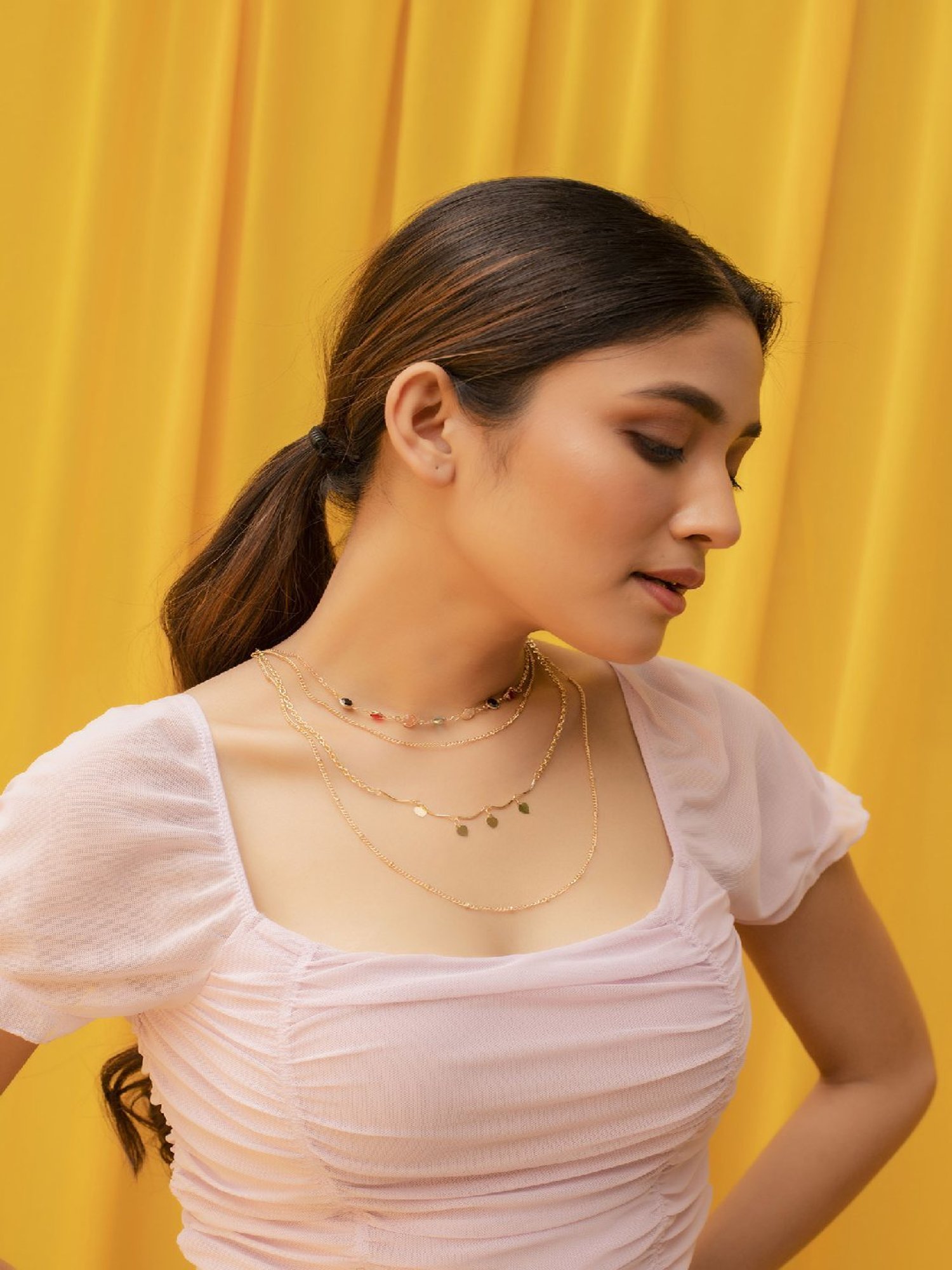 Jewelz Layered Chain Necklace With Fashionable Pendants for Girls & Women