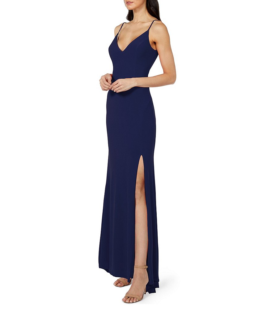 Jump Spaghetti Strap V-Neck with Side Slit Long Dress