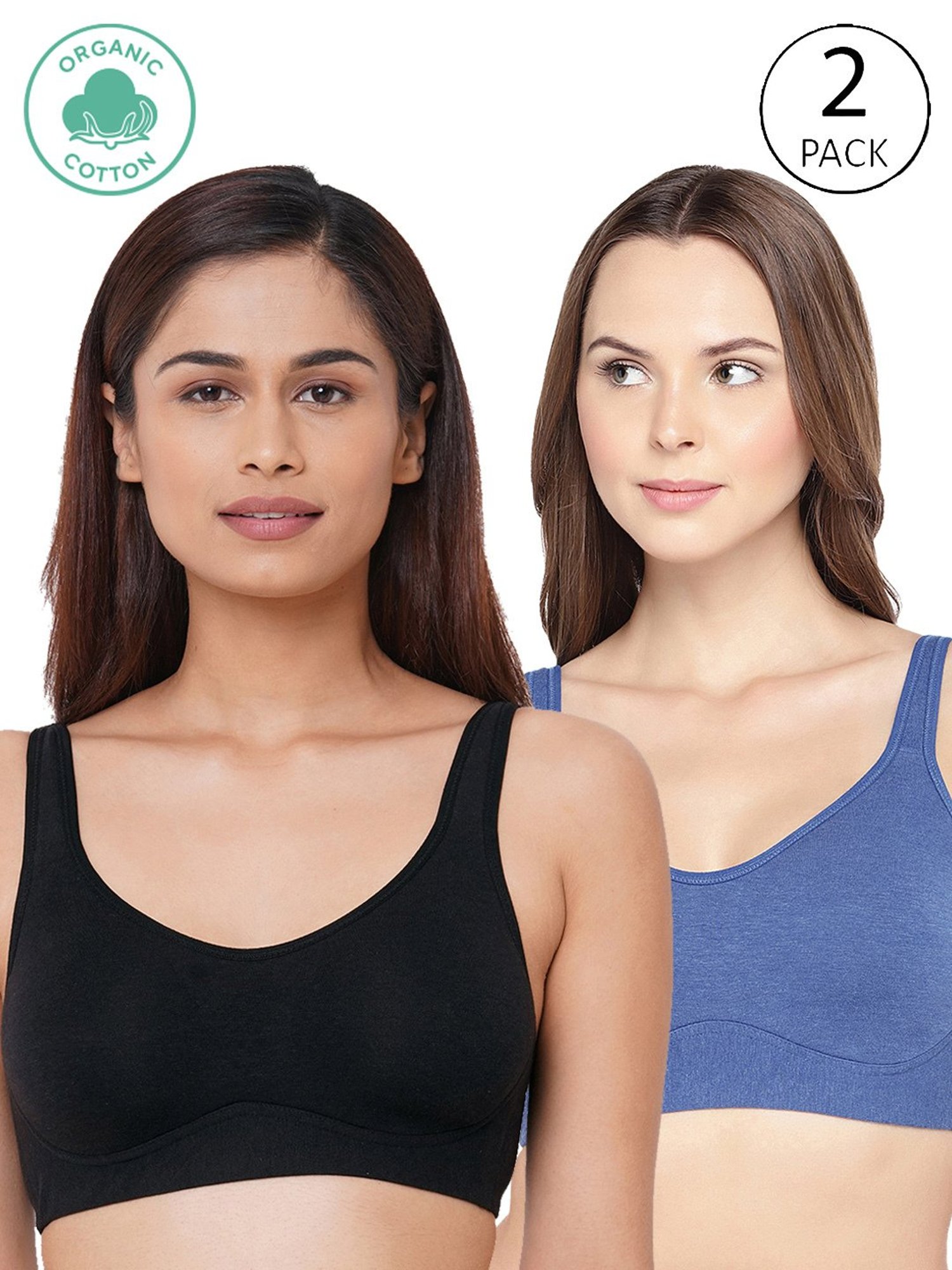 Inner Sense Black & Blue Full Coverage Bra - Pack of 2