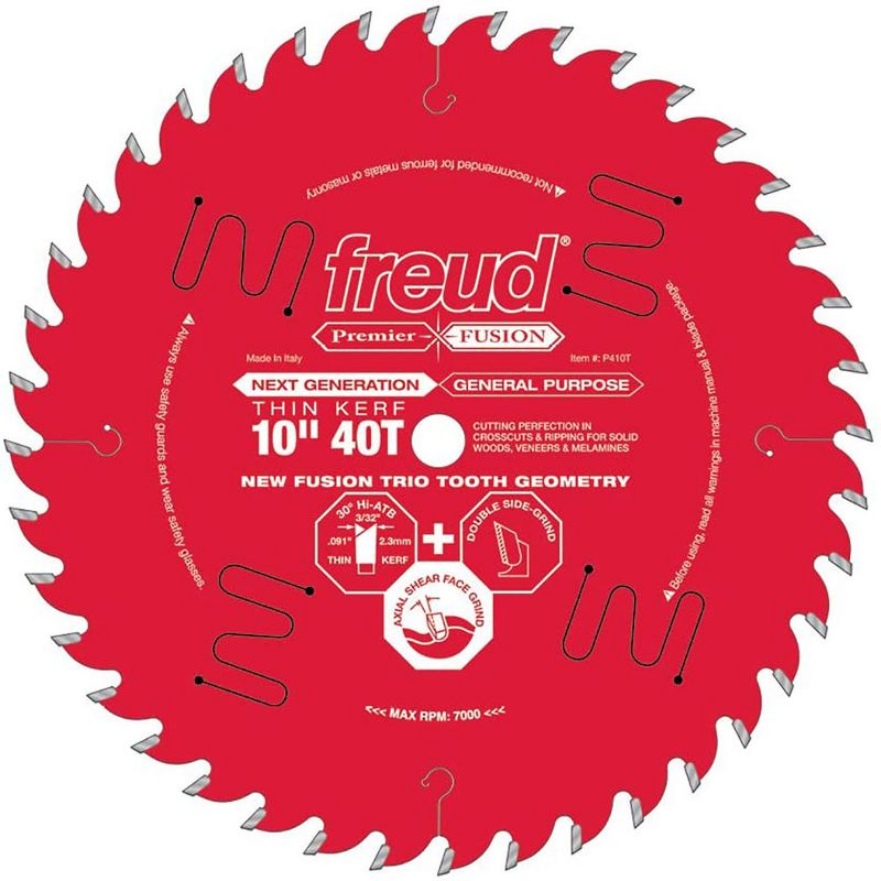 Freud P410T 10 Inch 40T Thin Kerf Next Generation Fusion Trio General Purpose Anti Vibration Cutting Saw Blade for Crosscutting and Ripping (4 Pack)