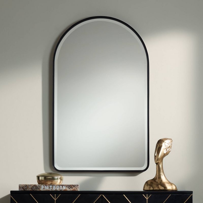 Uttermost Clara Matte Black 24" x 39" Arch Top Mirror