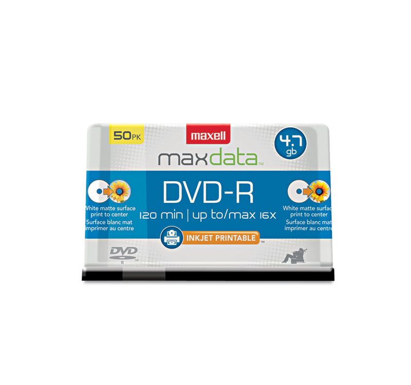 Maxell DVD-R Recordable Discs Printable 4.7GB 16x Spindle White 50/Pack 638022