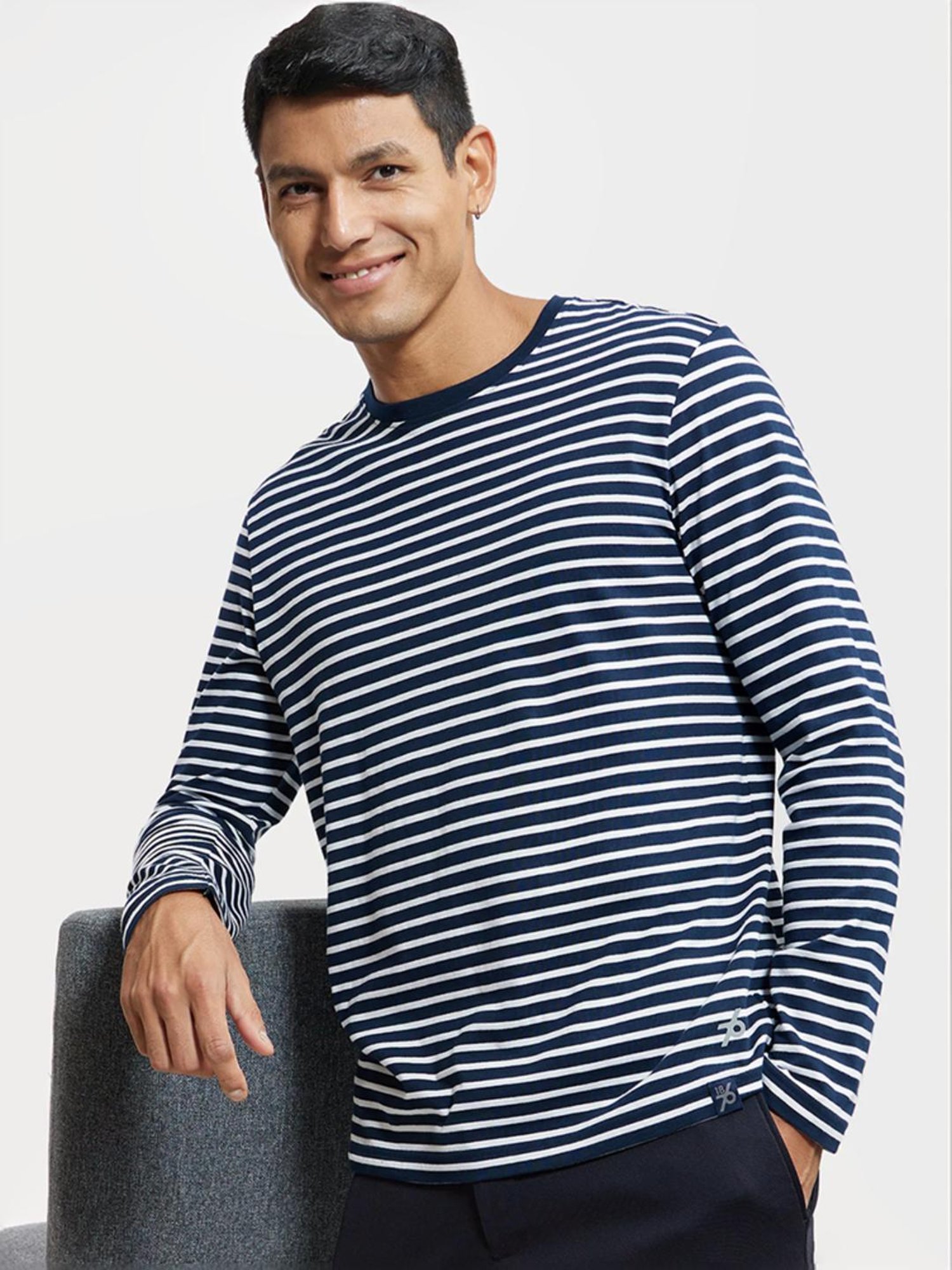 Jockey AM01 Men's Super Combed Cotton Rich Striped Round Neck Full Sleeve T-Shirt