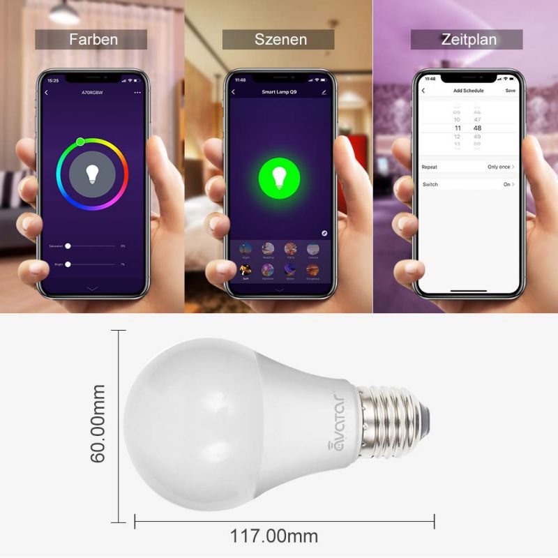 Avatar Controls Smart LED Light Bulb, Alexa Light Bulbs WiFi Dimmable Work with Google Home/Amazon Alexa RGBW Color Changing Lights, No Hub Required 9W E26 B22