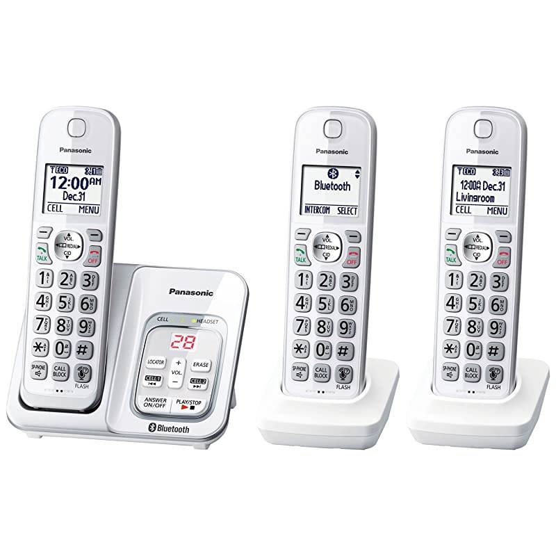 KX-TGD593W Link2Cell Bluetooth Cordless Phone with Voice Assist and Answering Machine - 3 Handsets (Renewed)