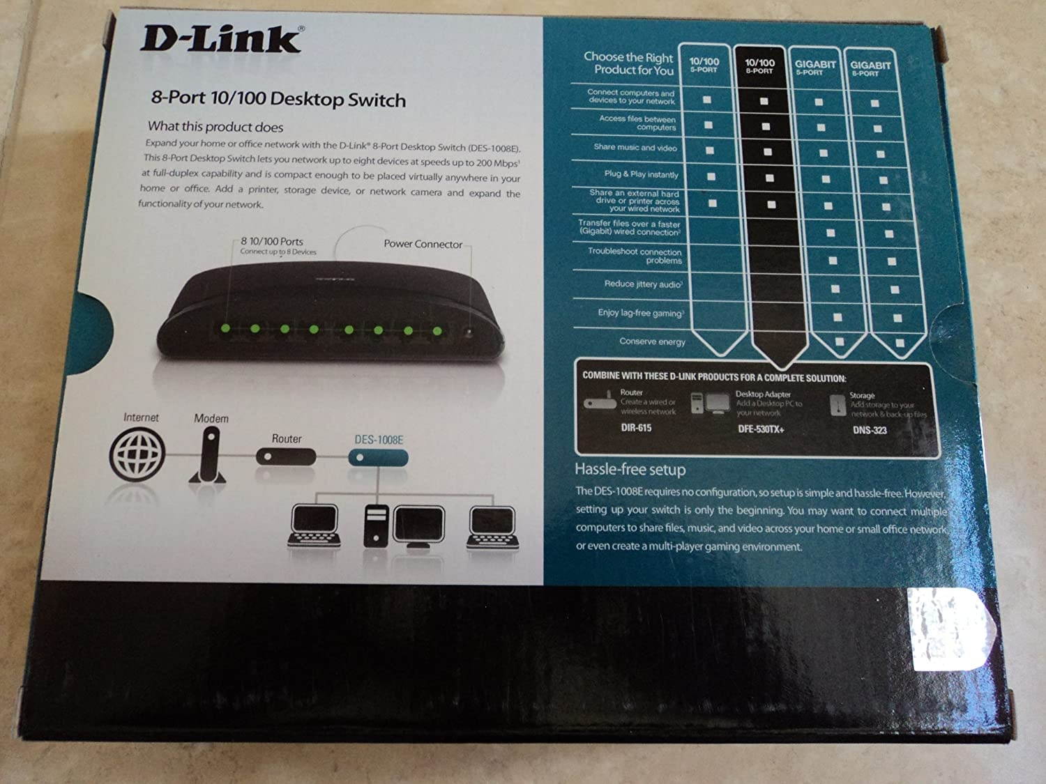 D-Link Network Switch DES-1008E 8-Port 10/100 Mbps Unmanaged Switch Desktop Retail