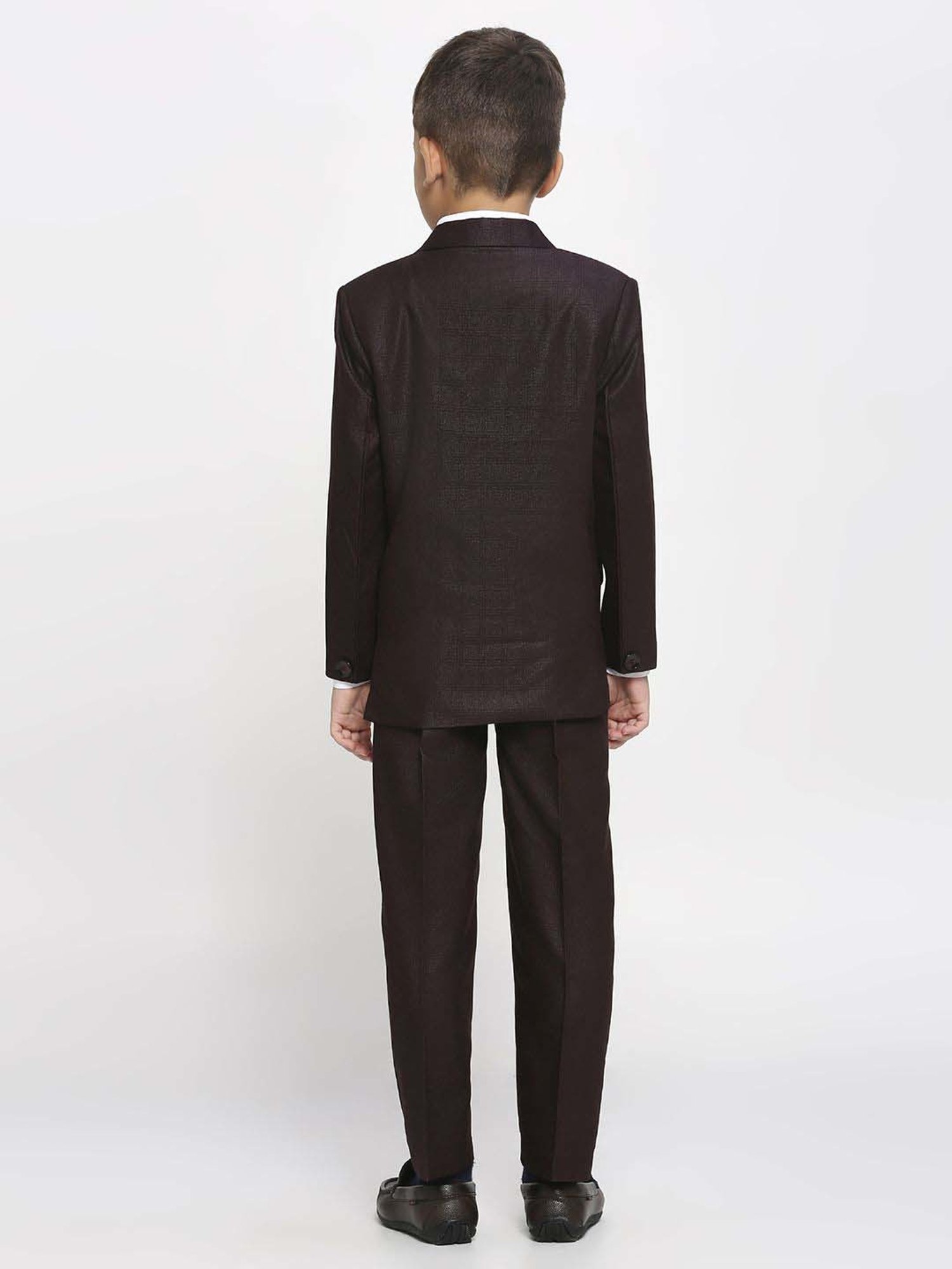 Fourfolds Boys Blue & White Solid Full Sleeves Suit Set