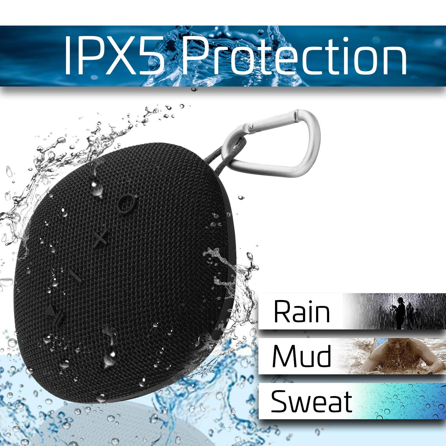 Coby True Wireless Bluetooth Speaker w/Mic | Loud HD Sound | IPX5 Waterproof for Camping, Shower, Travel, Beach Listening |12 Hours of Music | Compact, Portable, and Rechargeable (Black)