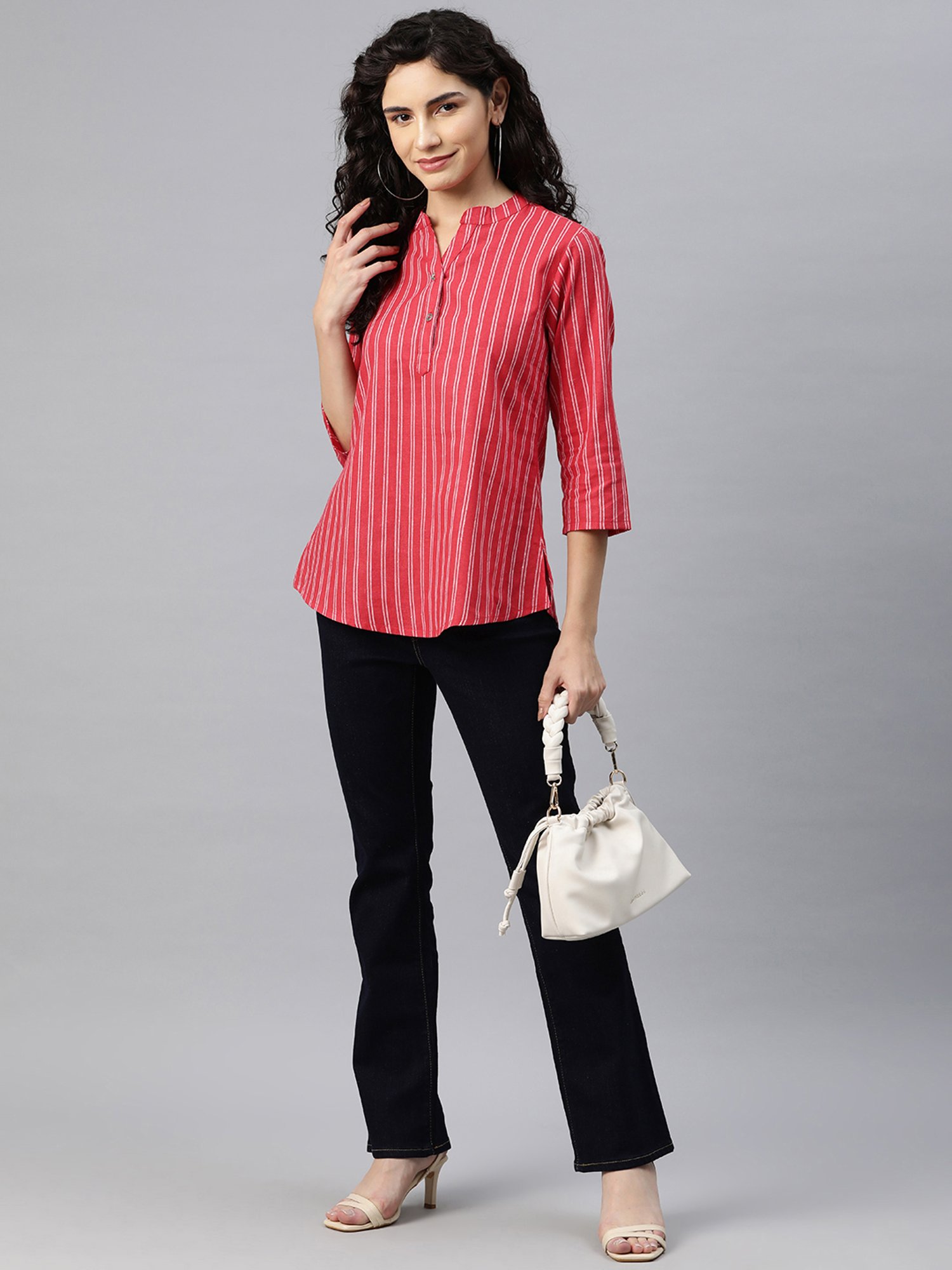 Cottinfab Red & White Cotton Striped Top