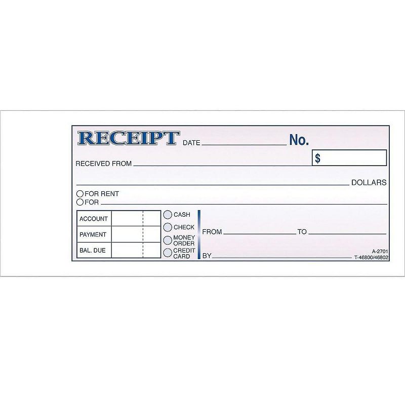 Adams Receipts Book 2.75 L x 7.19 W 250 266890