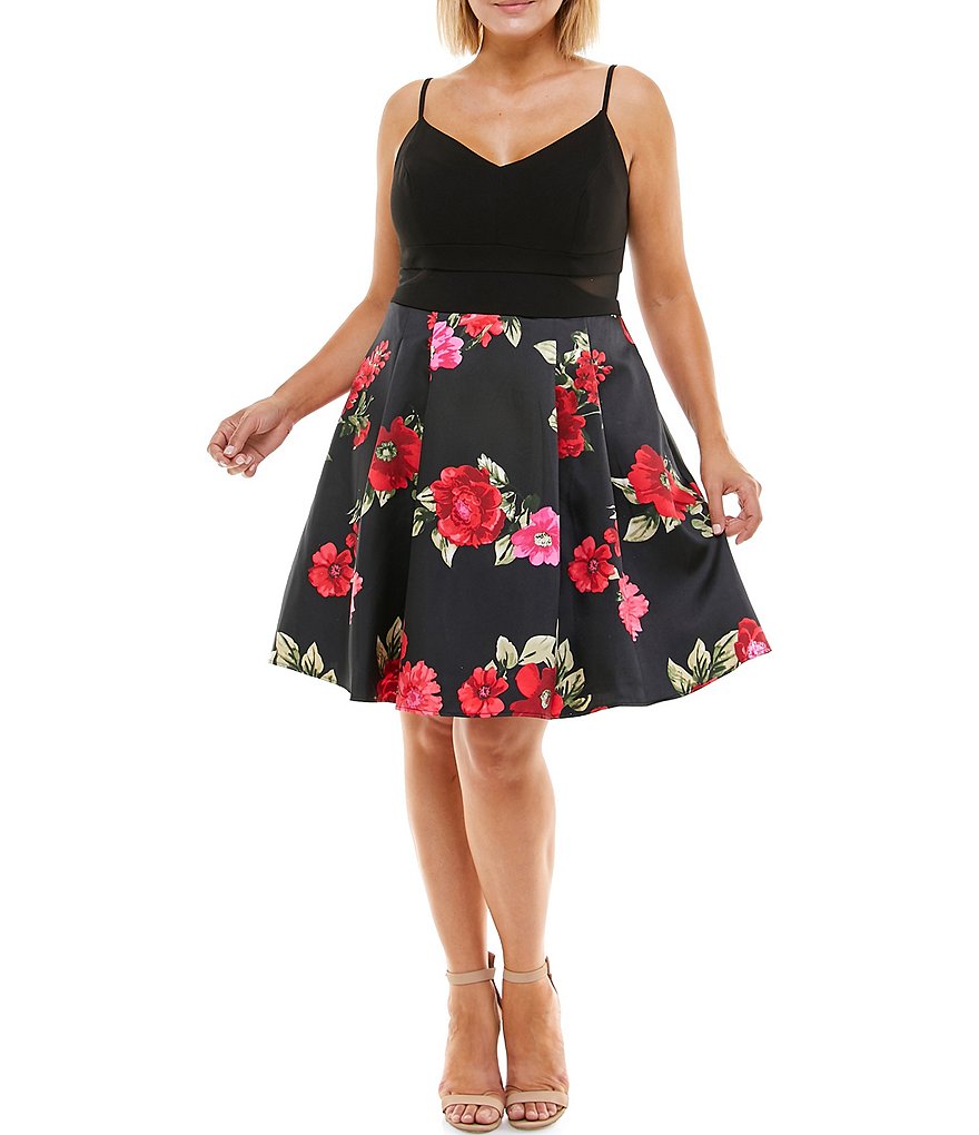 B. Darlin Plus Sleeveless Floral Skirt Fit-And-Flare Dress