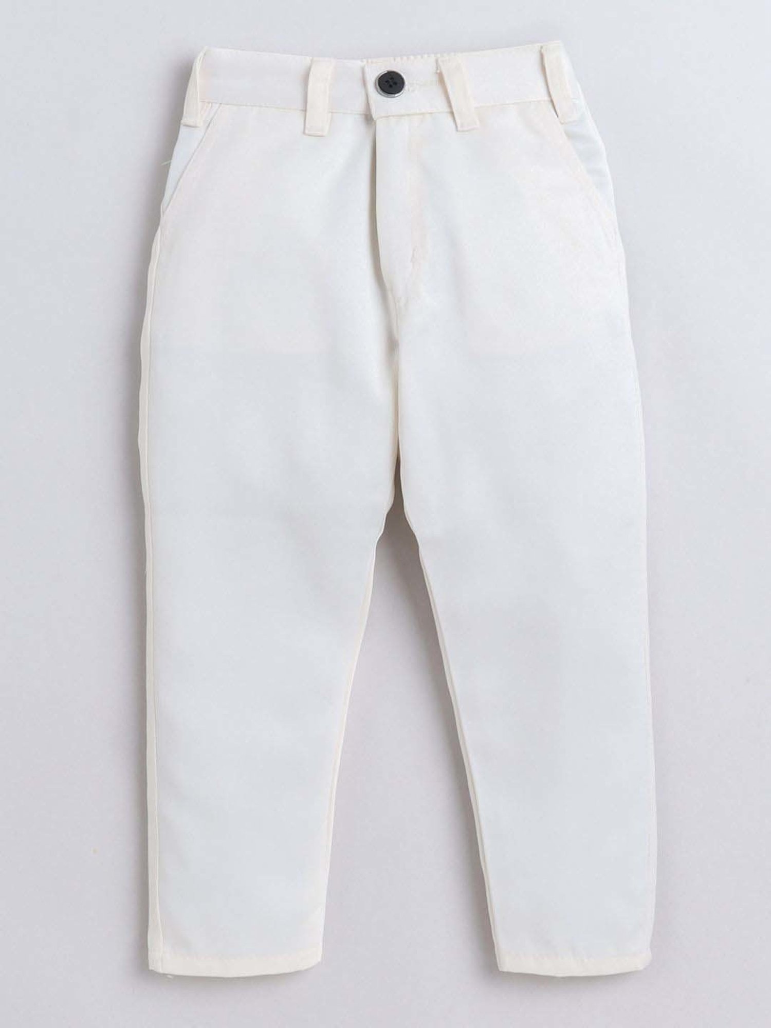 Fourfolds Boys Cream Solid Full Sleeves Clothing Set