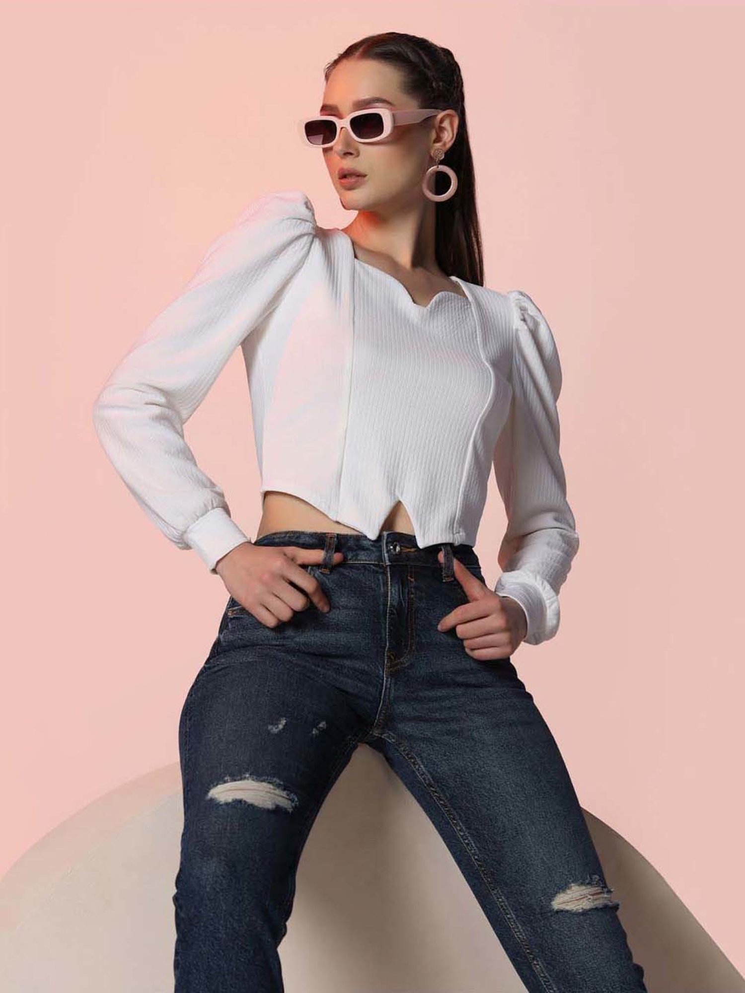 SELVIA White Regular Fit Top