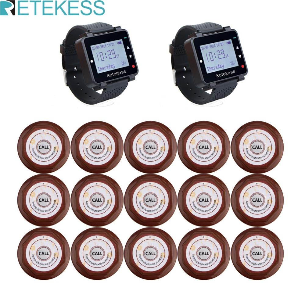 Wireless Waiter Calling System 2 T128 Watch Receivers+15 JL131 Call Buttons Pager For Restaurant Hospital  Coffee Shop