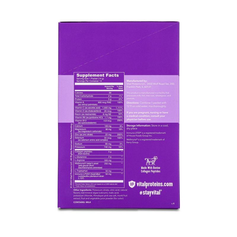 Vital Proteins Vitality Immune Booster Dietary Supplement Sticks - Grape Citrus - 14ct