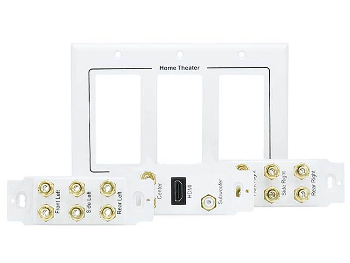 iMBAPrice Premium 3-Gang Home Theater 7.1 Surround Sound Distribution Wall Plate for 7 Speakers, 1 RCA Jack for Subwoofer & 1 HDMI Port with Ethernet + Mounting Bracket