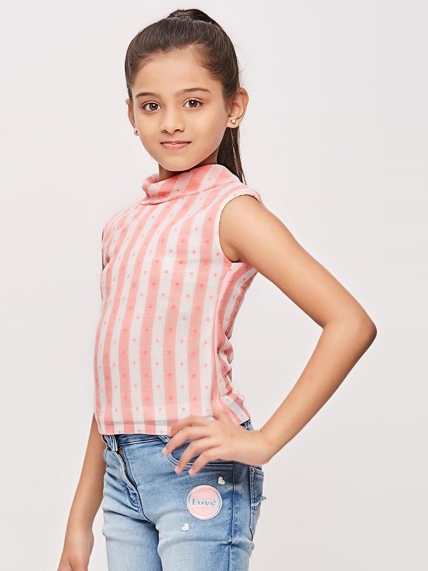 Tiny Girl Peach & White Striped Top