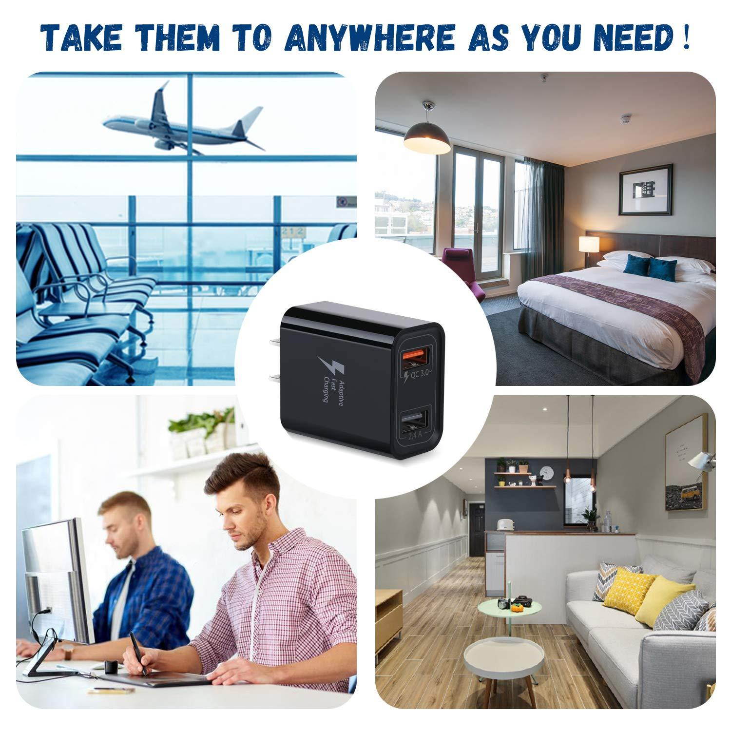 Dual USB Wall Charger, Costyle 3 Pack 30W 2 Ports Adaptive Fast Charging Block (Fast Charge QC 3.0 & 5V 2.4A) Wall Plug Compatible for iPhone 11 XS Max, Samsung Galaxy S9 S8, iPad Mini, Pixel (Black)