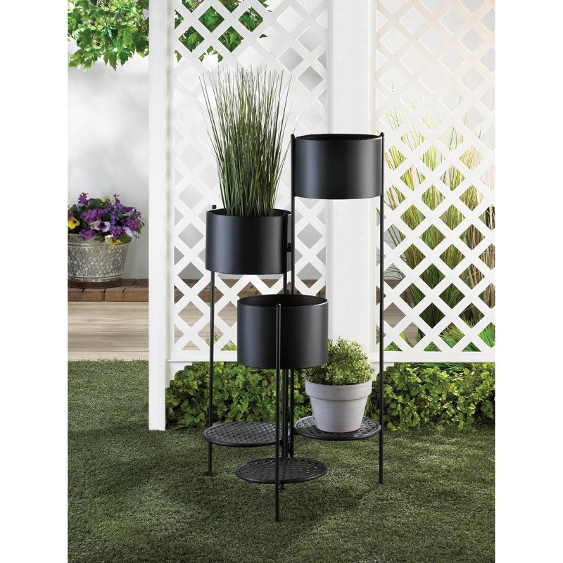 11" Indoor/Outdoor Iron 3-Tier Barrel Bucket Plant Stand Black - Zings & Thingz