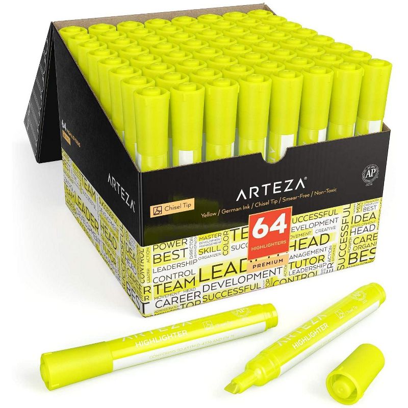 Arteza Highlighters, Wide Chisel Tip, Yellow - 64 Pack (ARTZ-8561)
