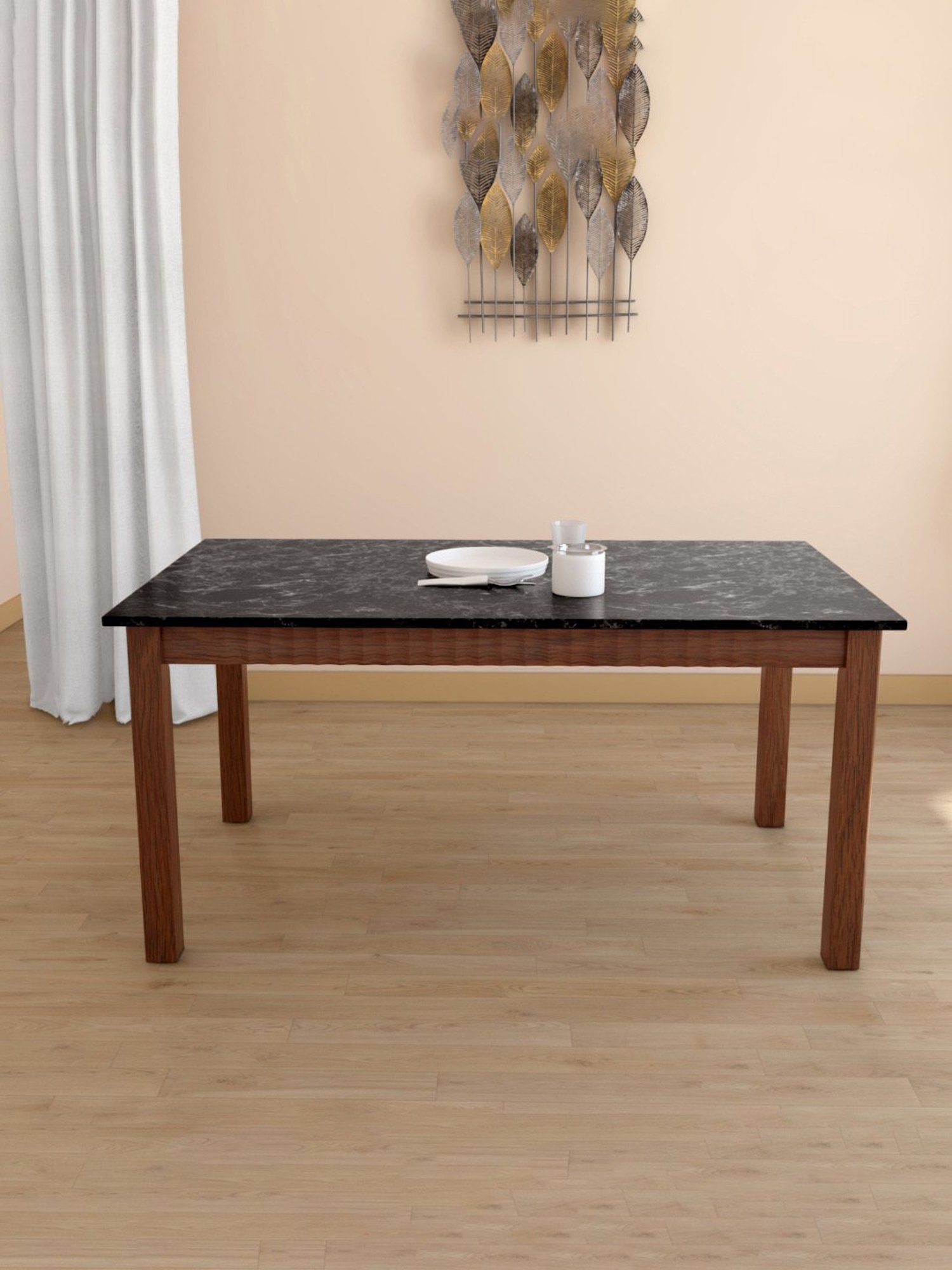 Godrej Interio Onyx Black & Brown Rubber Wood 6 Seater Rectangular Dining Table