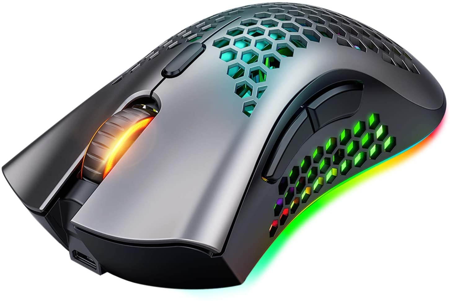 Mashiro Wireless Gaming Mouse Wireless Honeycomb Mouse 7 Programmed Buttons with Silent Click USB Receiver Ergonomic RGB Optical Sensor Lightweight Honeycomb Shell Mouse for Computer Laptop PC
