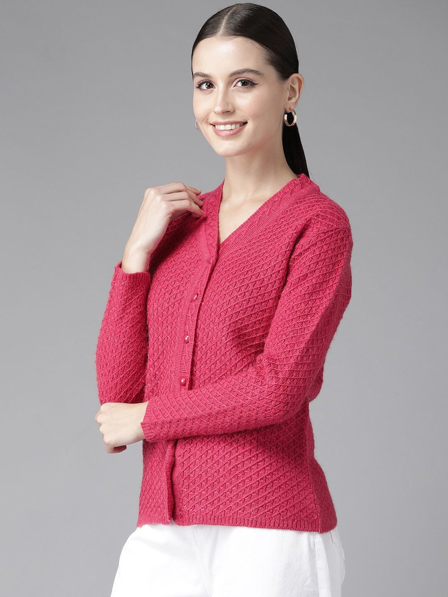 Cayman Pink Self Pattern Cardigan