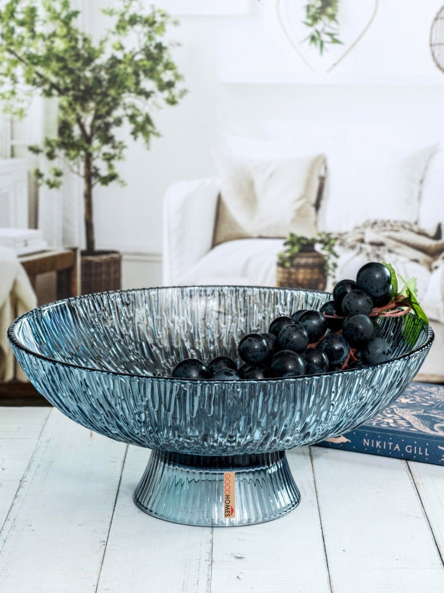 Goodhomes Grey Glass Fruit Bowl