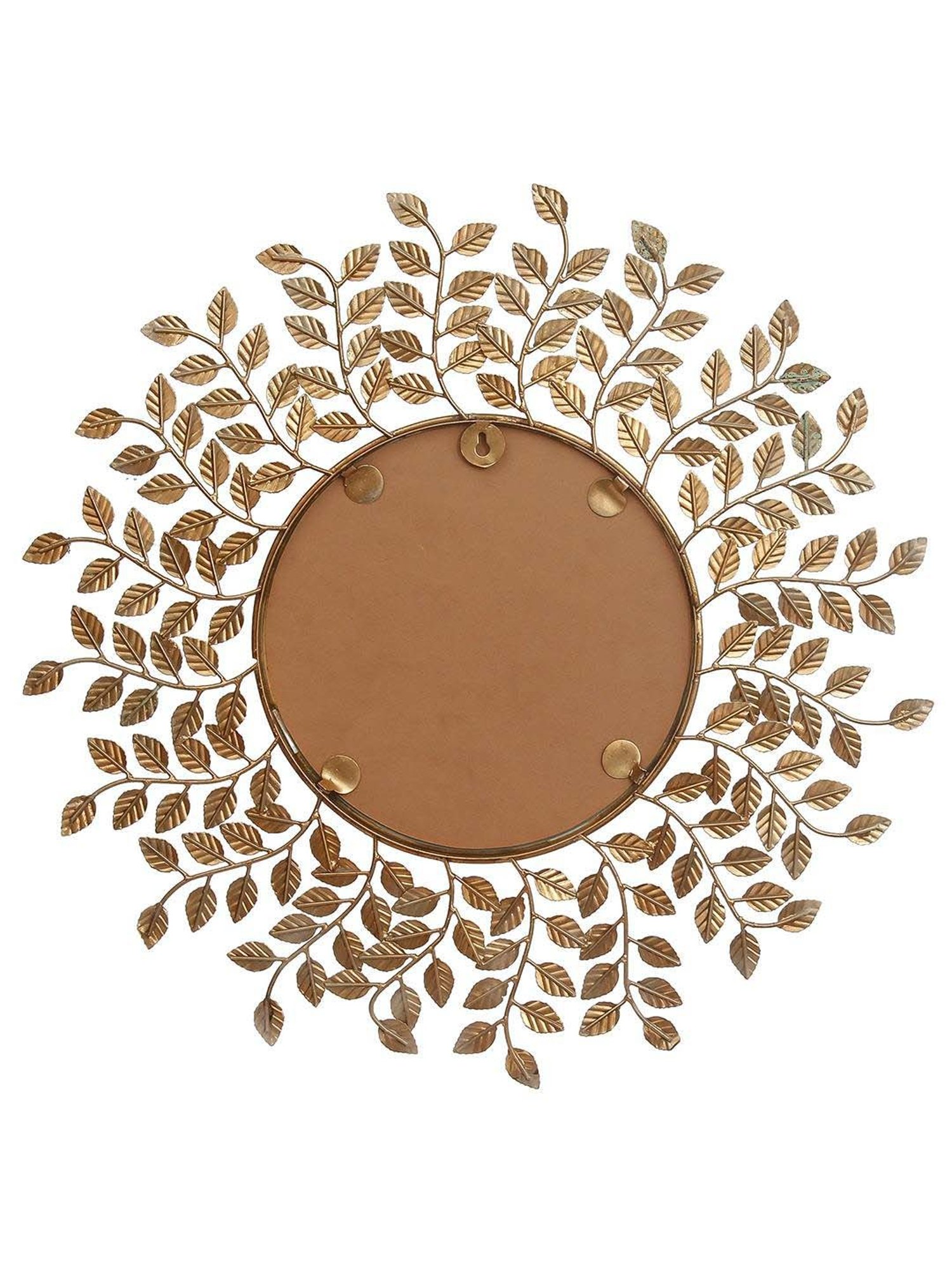 CHRONIKLE Golden Iron Leaf Style Round Wall Mirror