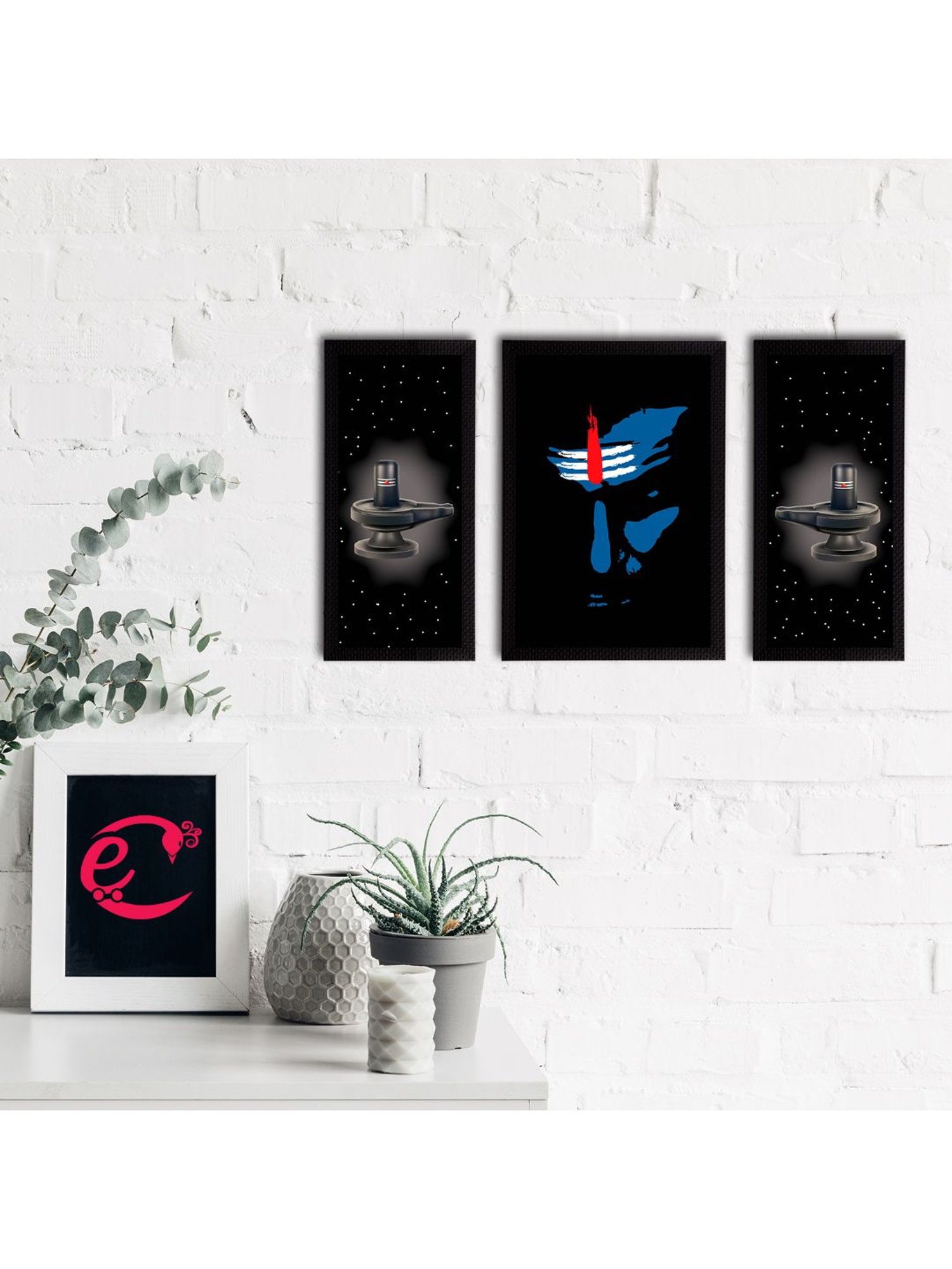 eCraftIndia Set of 3 Lord Shiva Satin Matt Textured UV Art Painting