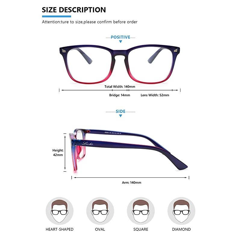 Blue Light Blocking Glasses Computer ReadingGamingTVPhones Glasses for Women MenAnti Eyestrain UV Glare LI8081 Blue Purple