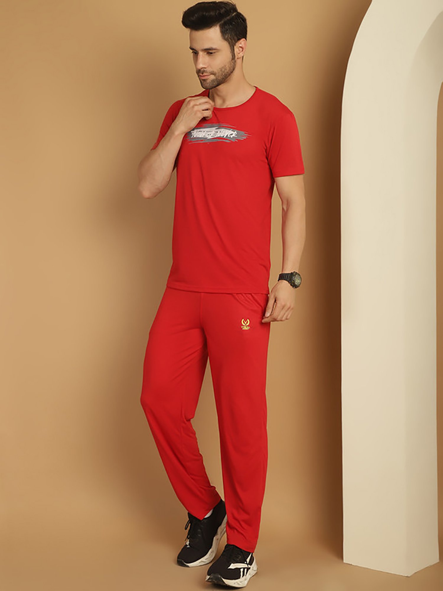 Vimal Jonney Red Regular Fit Printed T-Shirt & Trackpants Set