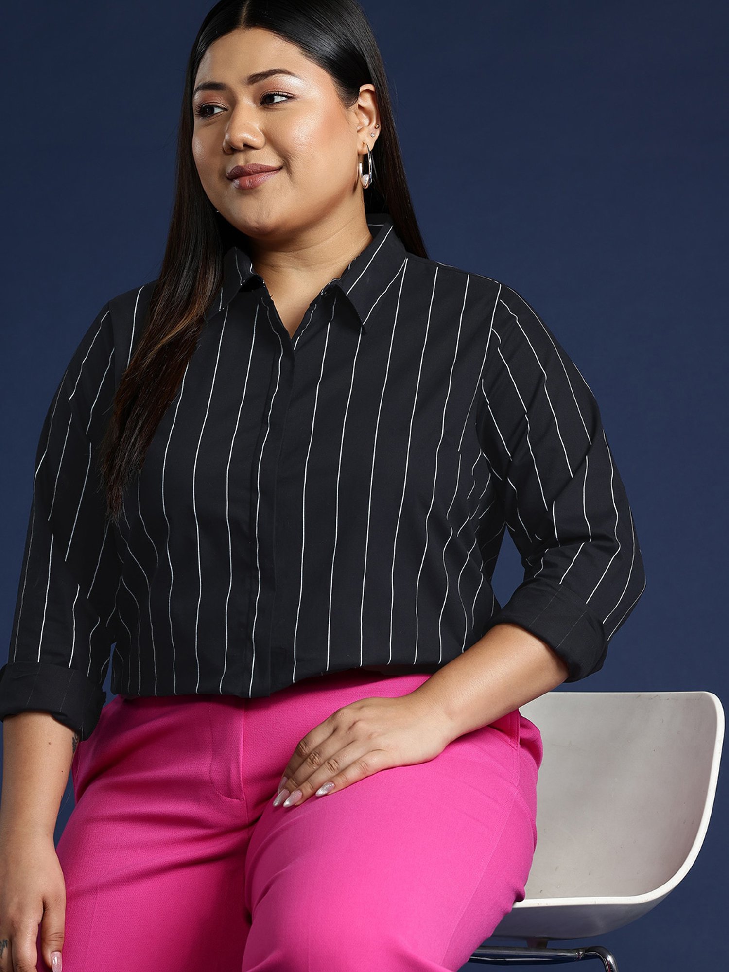 Hancock Black Cotton Striped Shirt