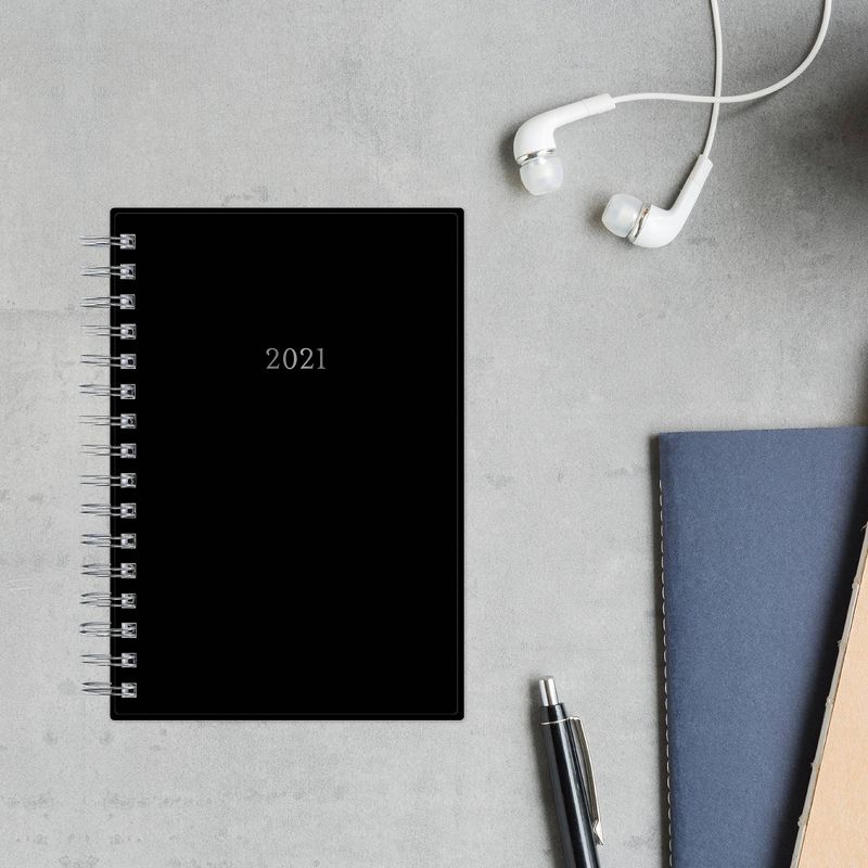 2021 Planner 5" x 8" Plastic Cover Daily/Monthly Wirebound Black - Blue Sky
