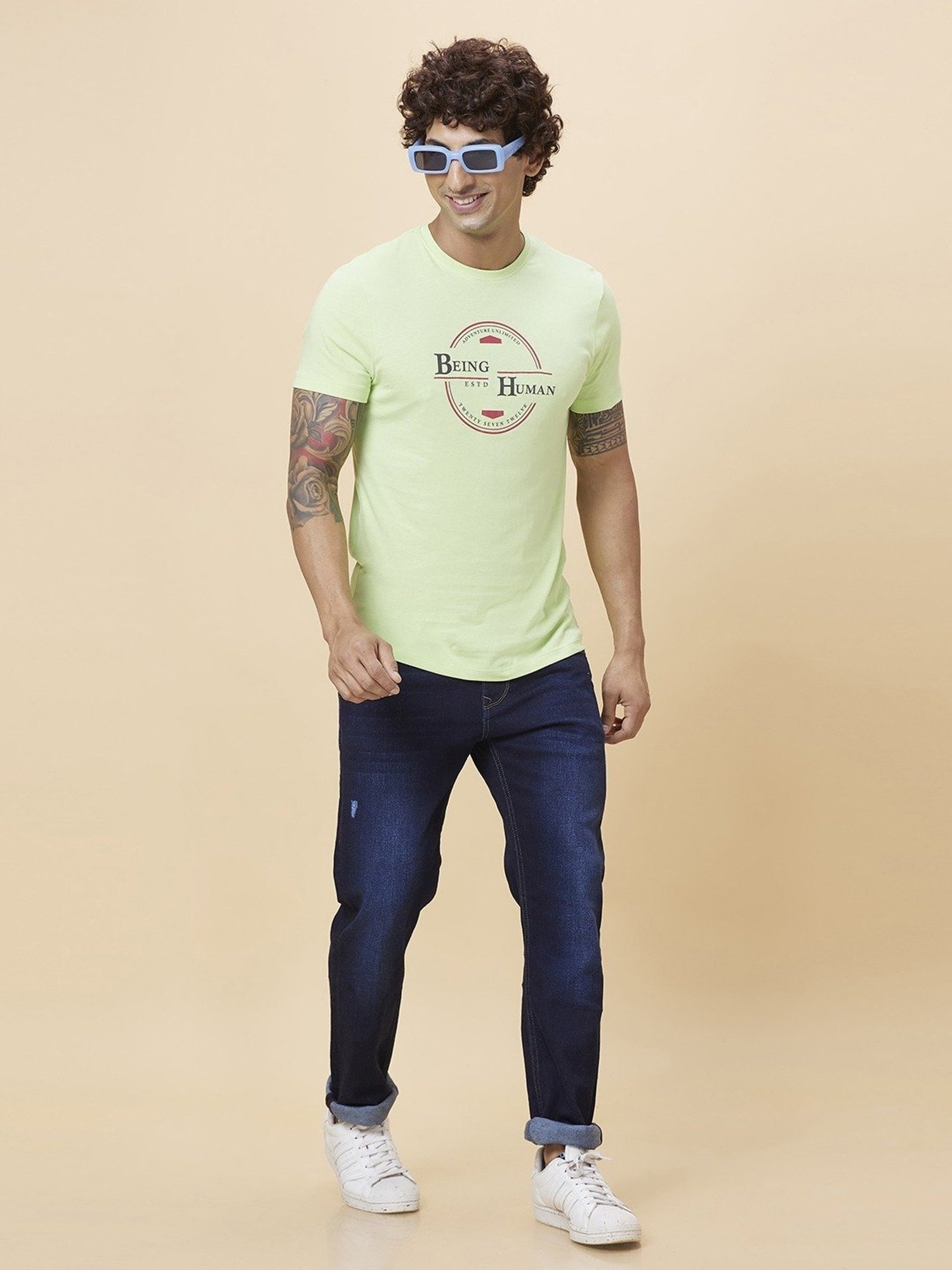 Being Human Green Regular Fit Printed T-Shirt