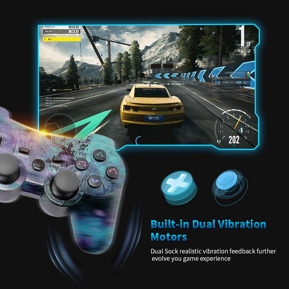 CHENGDAO PS3 Controller Wireless Dual Shock Gamepad for Sony Playstation 3 with Charging Cord (spindrift blue + bronze colour)