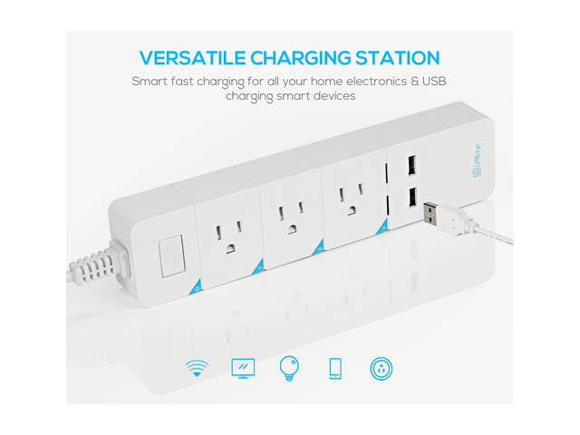 LITEdge Smart Power Strip, Wi-Fi Accessible 3 AC Outlets 2 USB Ports, Surge Protected