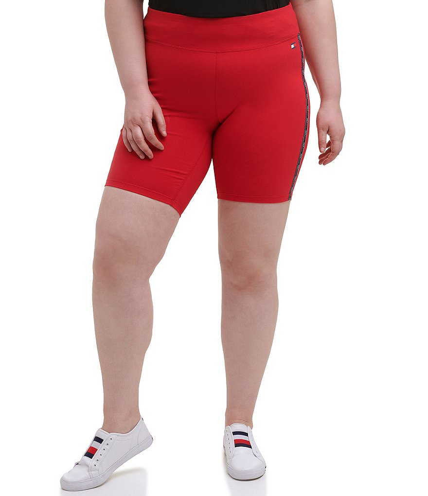 Tommy Hilfiger Sport Plus Size High Rise Full Length Logo Taping 9#double; Active Biker Shorts